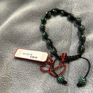 Beautiful GIANTTO black cord bracelet with green rhinestone crystals on …